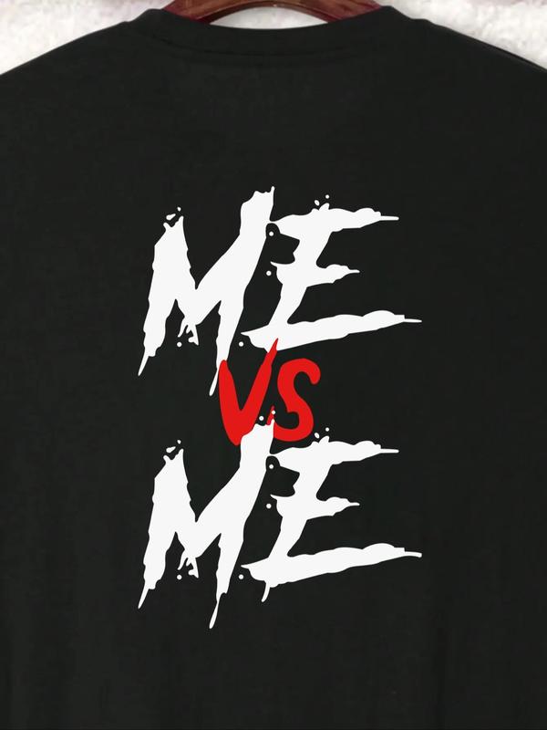 Men's Regular Fit  Me VS Me  Letter Print Round Neck Tee, Street Fashion StreetwearÂ Short Sleeve T-shirt for Daily Wear, Graphic Tees, Casual Comfy Knitting Top for Summer
