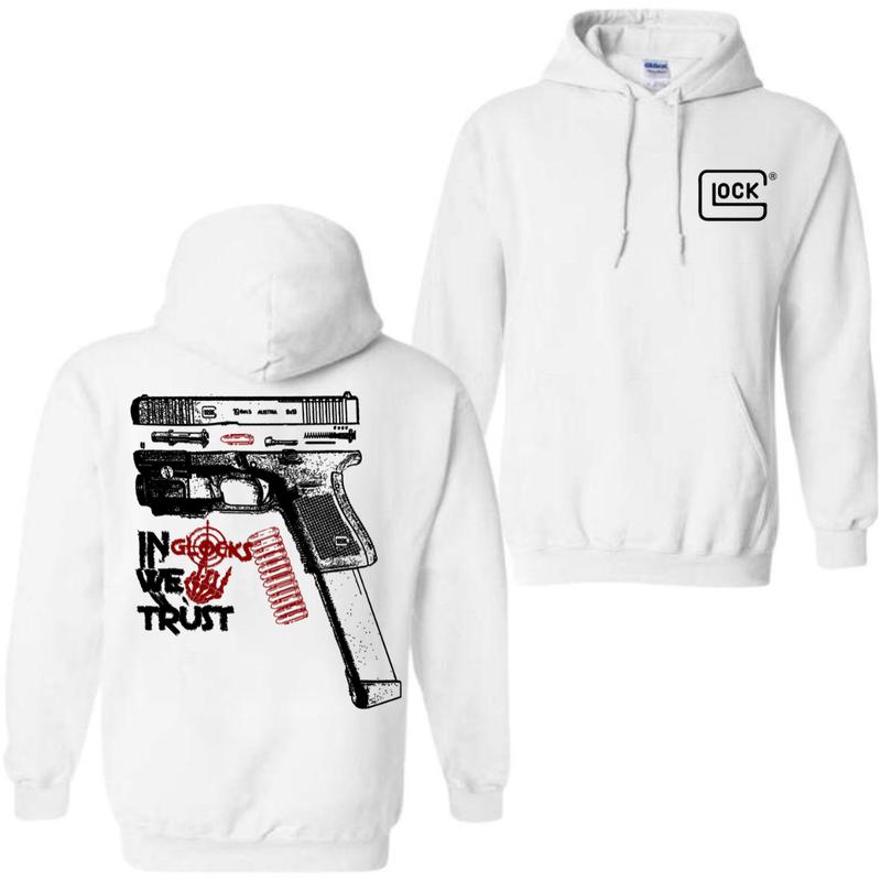 In GLock We Trust Hoodie - Glock Hoodie- Design Glock Bone Hand Double Sided - Men's & Women's Classic Fit Long Sleeve Hoodie - Menswear Casual Underwear