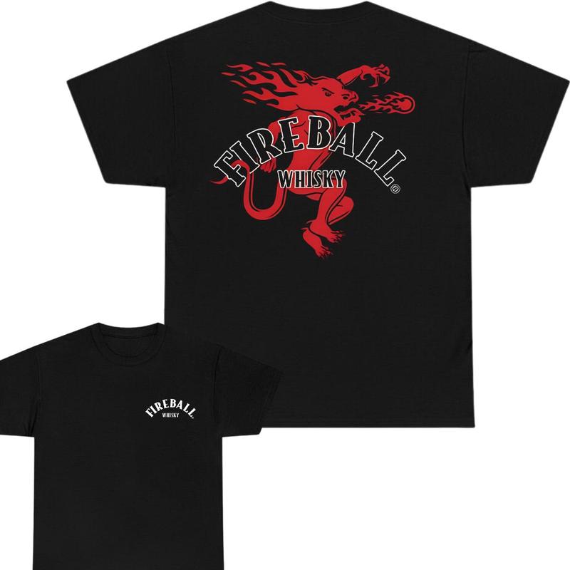 Fireball Whisky 2 Sided T-shirt,  Versatile Unisex Wear, Trendy Styles Available, Plentiful Color Options Size Choices Galore Minimalist Chic
