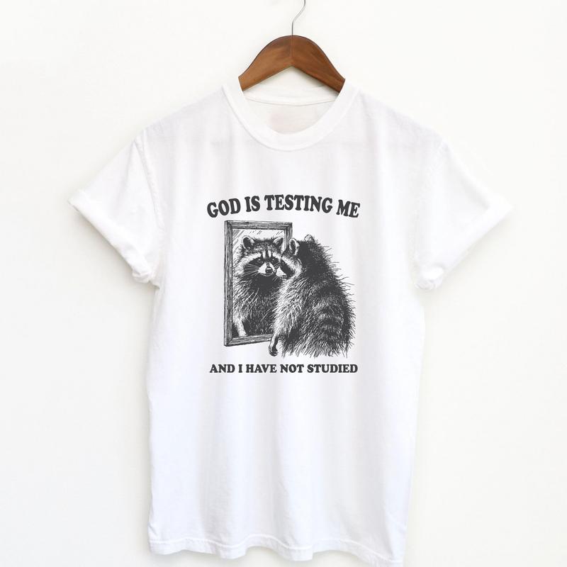 God Is Testing Me Funny Comfort Colors T-shirt - Vintage Possum & Raccoon Meme Shirt, Perfect Trash Panda Gift, Gift for Best Friend, Gift for Him & H