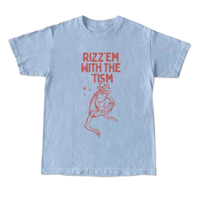 Rizz Em With The Tism Vintage T-Shirt, Retro Funny Frog Shirt, Frog Meme Tee, Vintage Washed Relaxed Cotton Shirt, Cool Frog Gifts Menswear Top