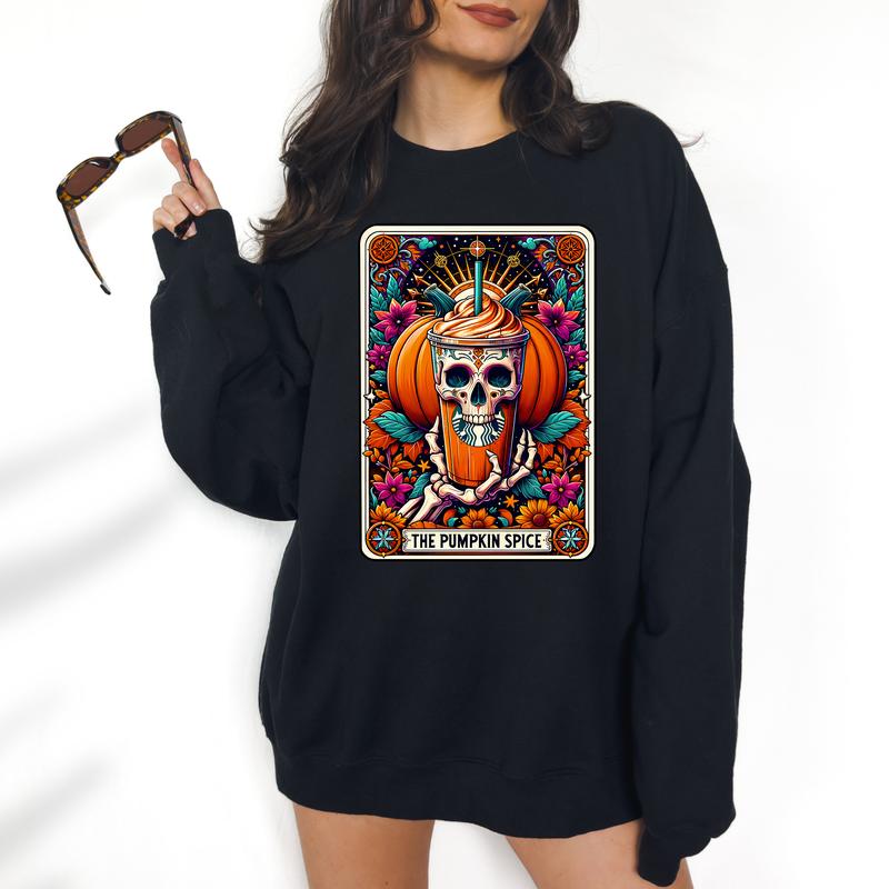 Pumpkin Spice Tarot Halloween Sweatshirt - DTF Print Unisex T-Shirt, Funny Tee, Funny Apparel, Gift Idea, Relaxed Fit, Casual Apparel, Cute Top, Great