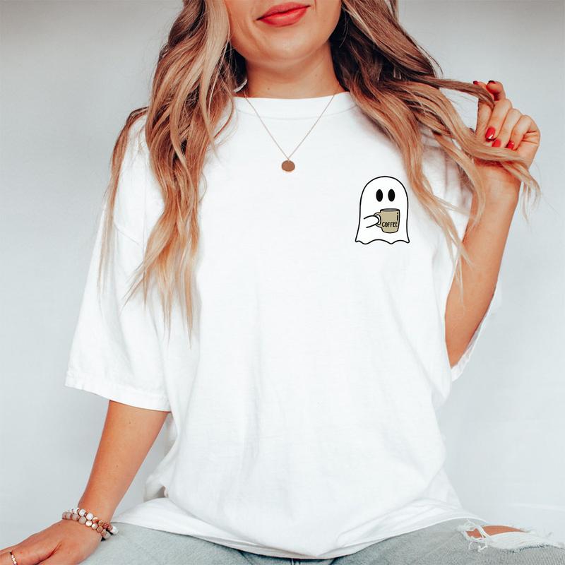 Spooky Coffee T-shirt, Cute Spooky T-shirt, Womens Ghost Shirts, Spooky Season Tee, Ghost Halloween Shirt, Fall Coffee Lover Shirt, Halloween Party Shirt, Coffee Lover Shirt, Women's Tops, Retro Halloween Tee