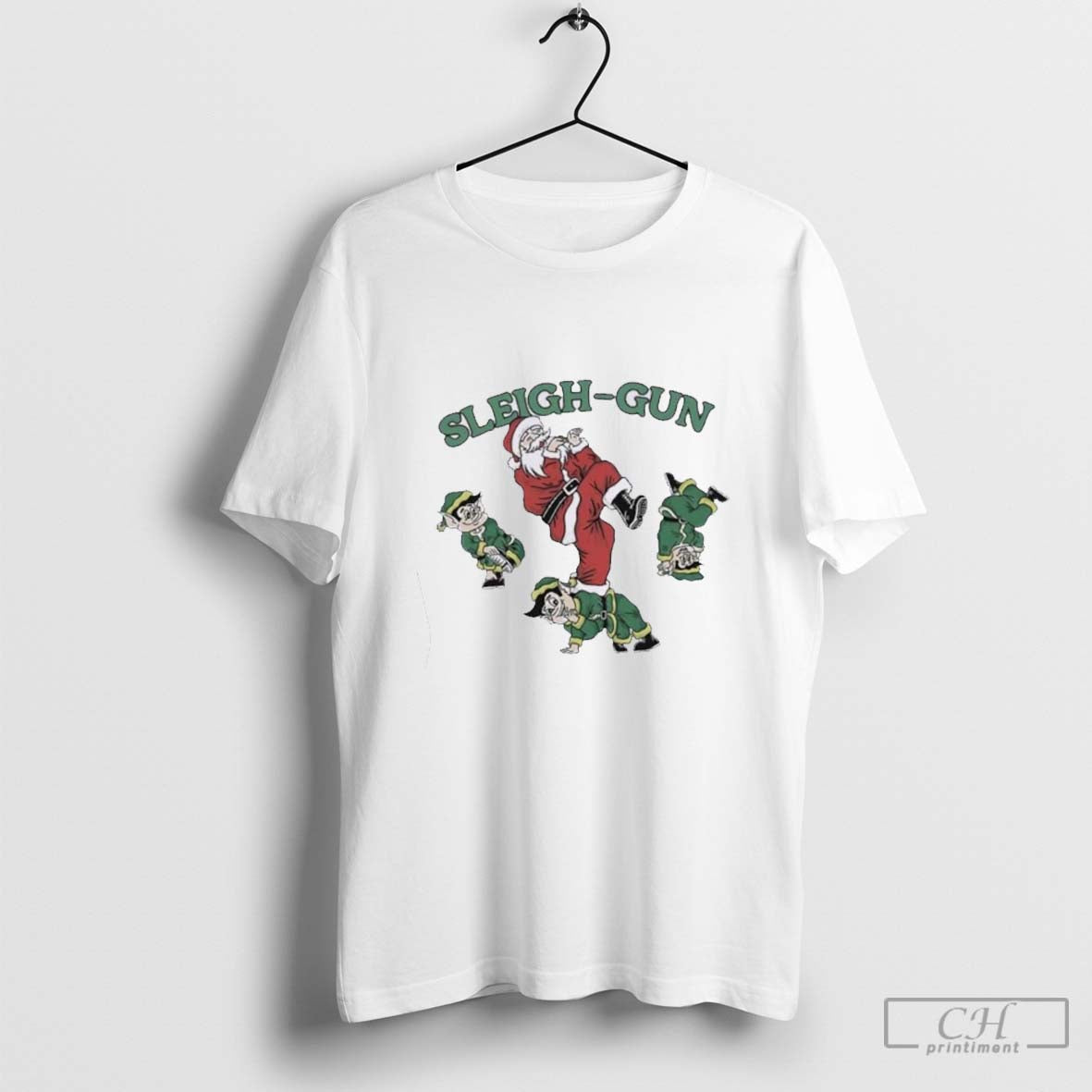 Santa And Elf Sleigh Gun Christmas T Shirt
