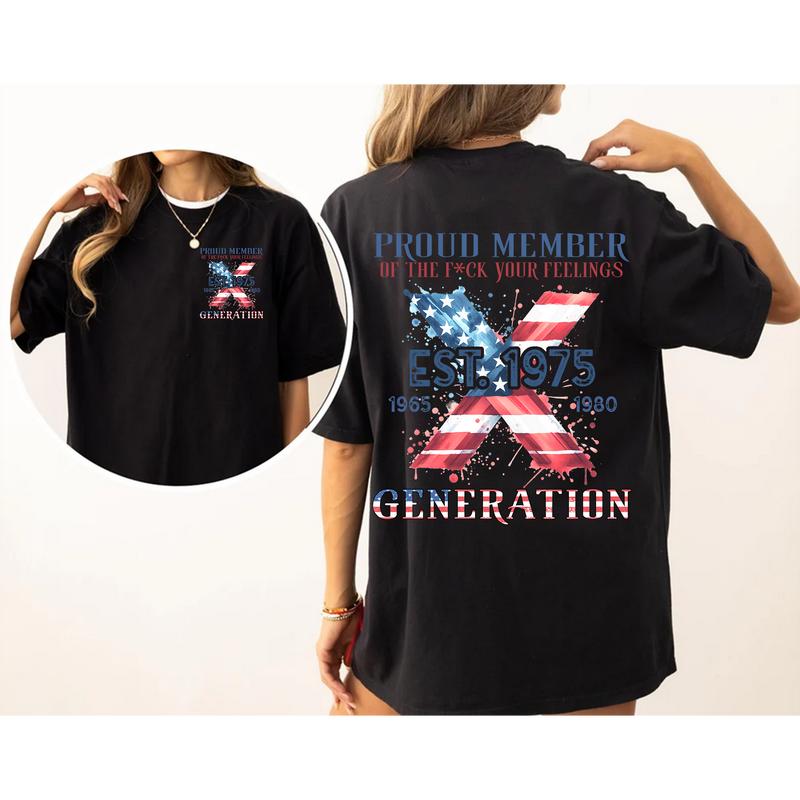 Custom Year Gen X 2 Side T-shirt, 1965-1980 Gen X 2 Side Proud Member Flag Shirt V0