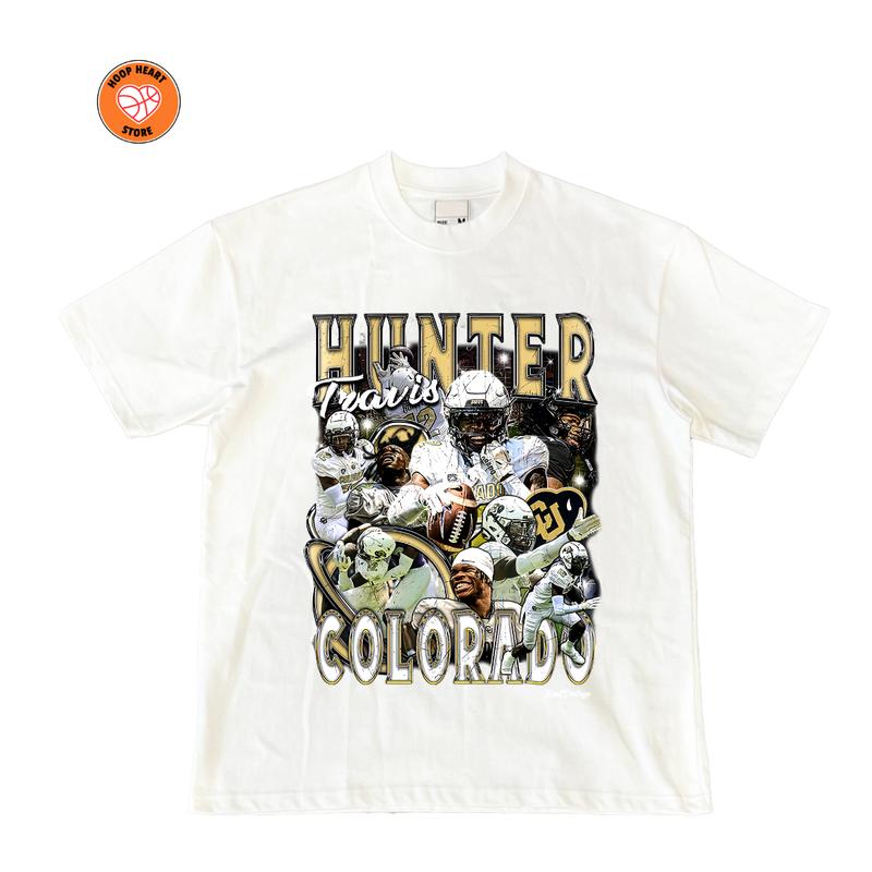 Retro Travis Hunter Colorado Football Vintage GraphicT-Shirt Cotton Short-sleeve Retro Streetwear Tshirt Menswear Top Shortsleeve Underwear Human