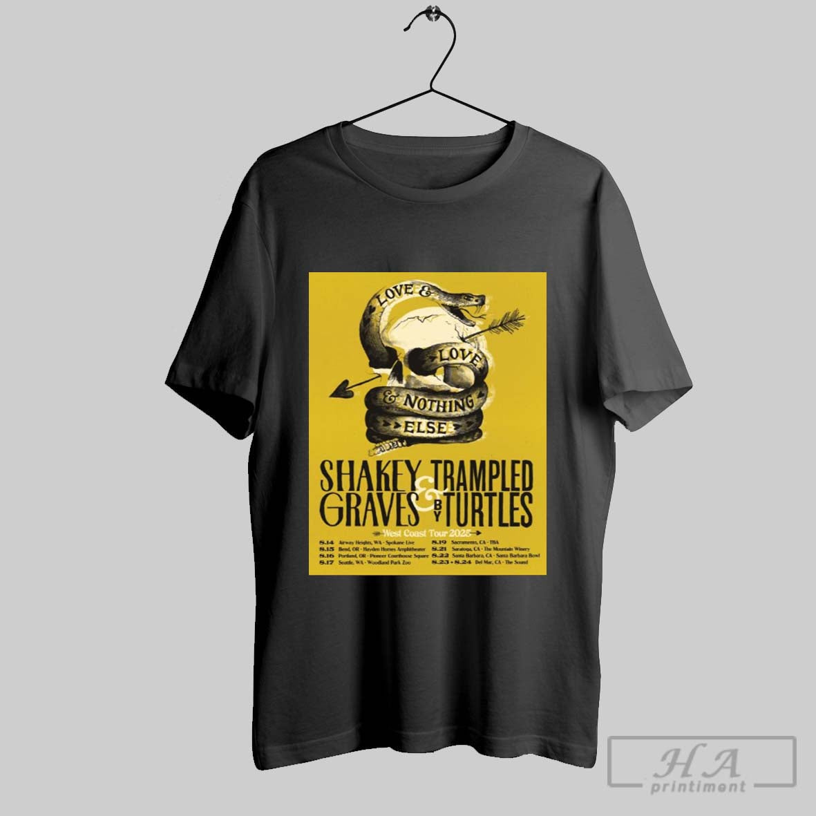 Poster Shakey Graves And Trampled Turtles West Coast 2025 Tour Love And Love And Nothing Else T Shirt