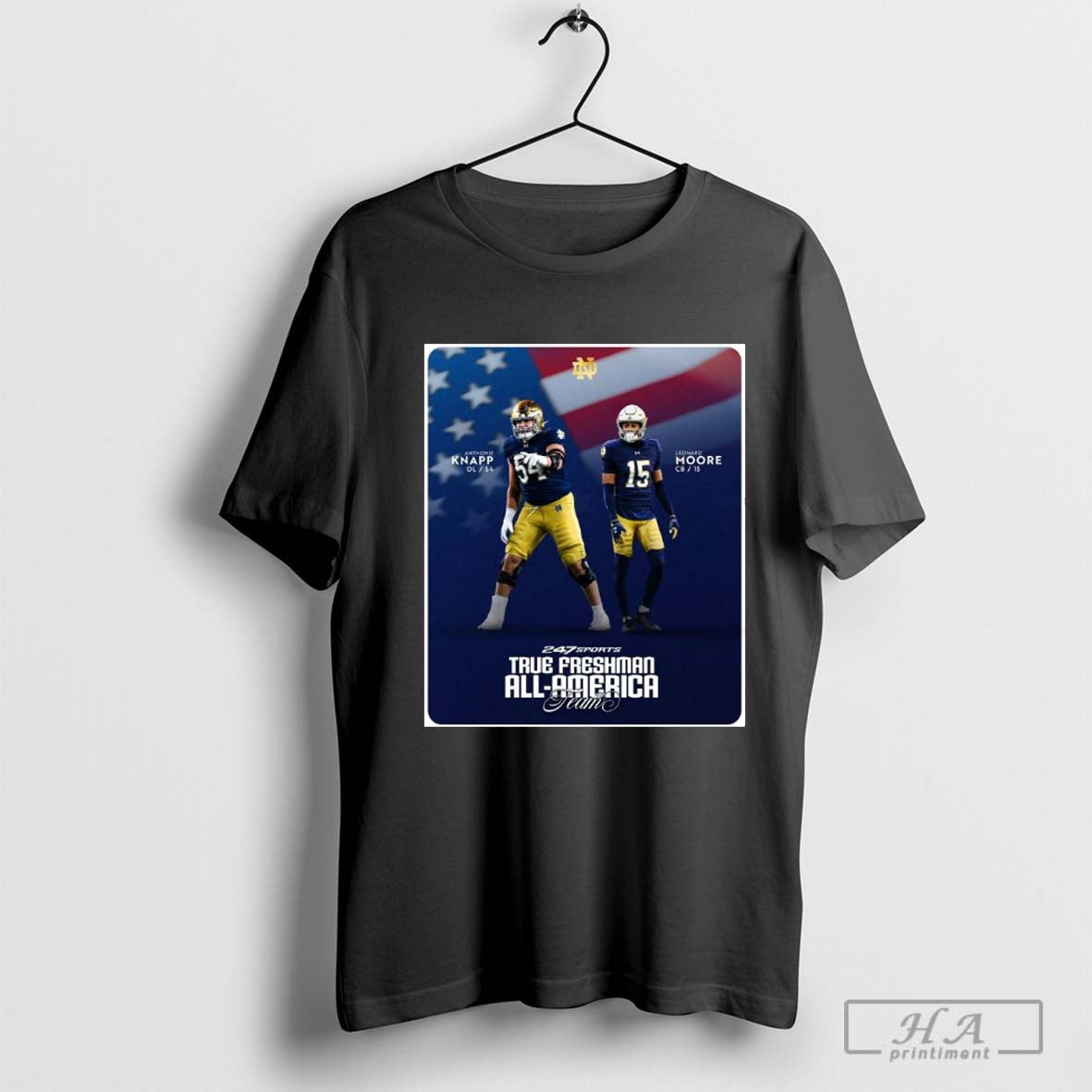 Poster Notre Dame Fighting Irish Anthonie Knapp And Leonard Moore True Freshman All American 2024 T Shirt