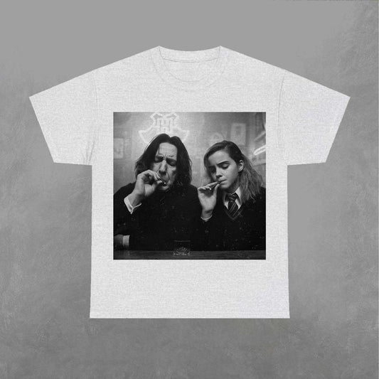 Hermione and Snape Smokin Shirt, Potter TShirt, Wizarding Fan Shirt, Potterhead Shirt, Retro Funny Movie Graphic Tee Classic Fabric Menswear Top