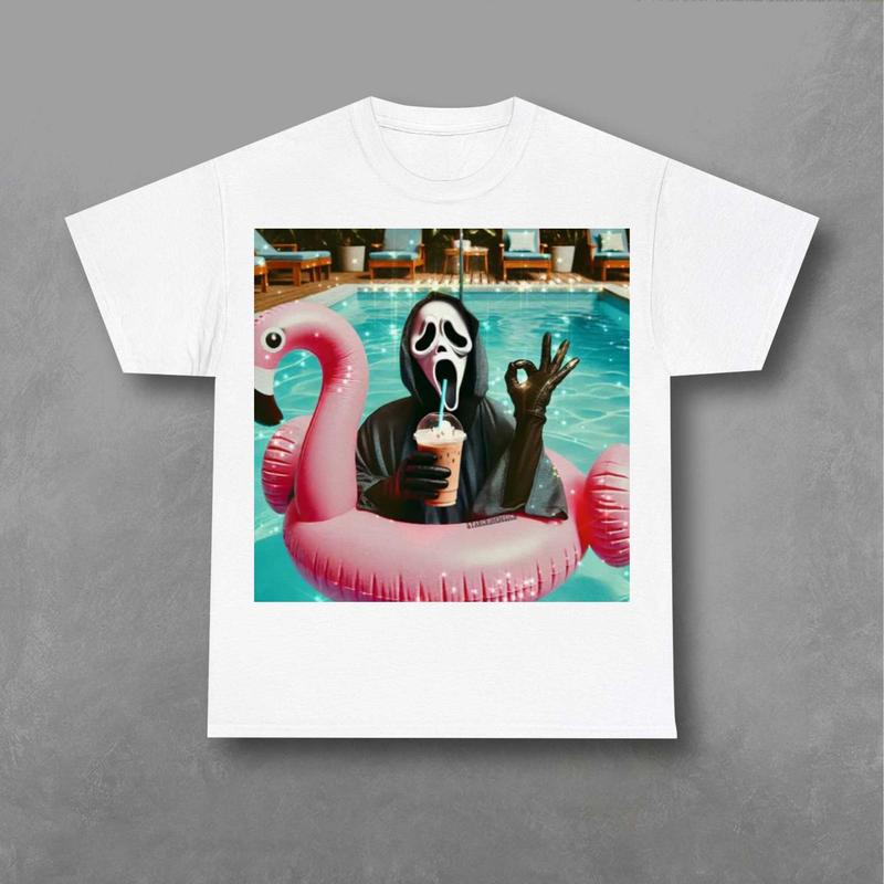Ghostface in Swimming Pool Shirt, Scream Sweatshirt, Halloween Sweatshirt Classic Fabric Prints