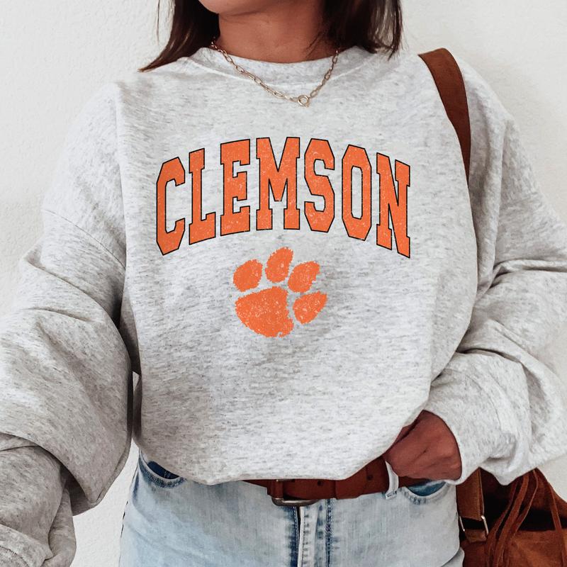 Clemson Tigers Vintage Football NCAA Trendy Sweatshirt, Clemson University Unisex Football NCAA Shirt, Gift For Men, Gift For Girls, Crewneck, Cotton,