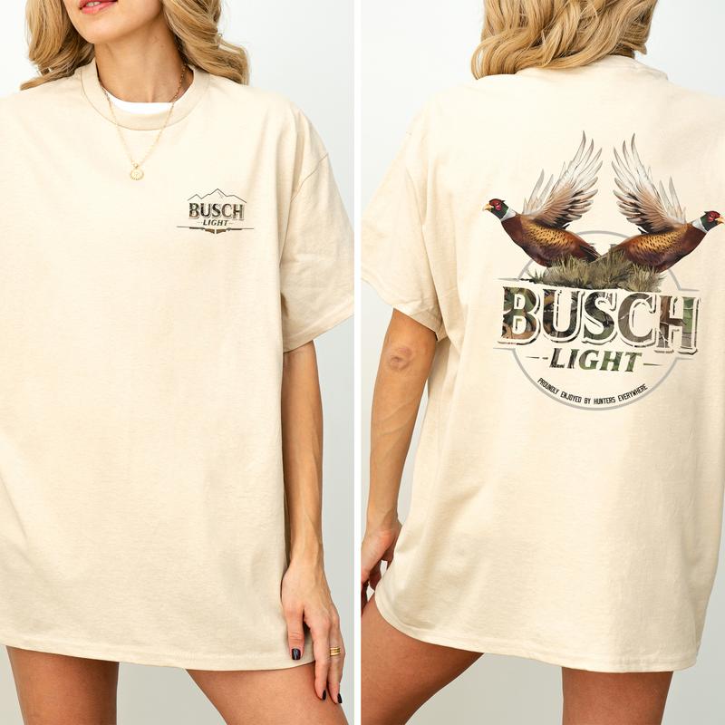 Busch Light Pheasant Hunting 2-Sided Graphic Shirt, Vintage Hunting Tees for Men, Bird Hunt Tee, Unisex Hunter Tops, Cotton Fabric Casual Womenswear