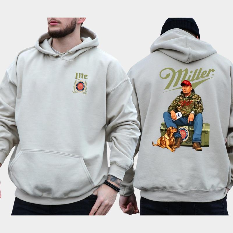 Miller Lite Trump 2-Side Hoodie, Trump Supporters Hoodie, MAGA Hoodie, Casual Menswear Classic Fabric Long Sleeve