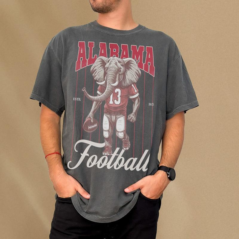 Retro Vintage Alabama T-Shirt, Gift for Bama Football Fan, Unisex Crimson Red Elephant Shirt, Full Sizes, Full Colors, Unisex Round Neck T-shirt for M