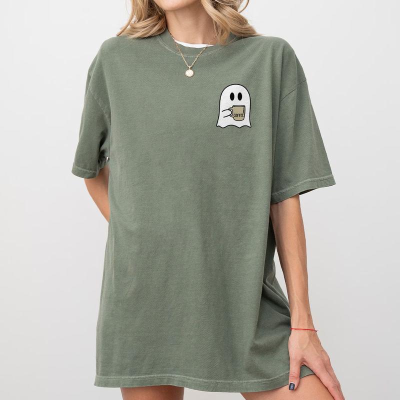 Spooky Coffee T-shirt, Cute Spooky T-shirt, Womens Ghost Shirts, Spooky Season Tee, Ghost Halloween Shirt, Fall Coffee Lover Shirt, Halloween Party Shirt, Coffee Lover Shirt, Women's Tops, Retro Halloween Tee