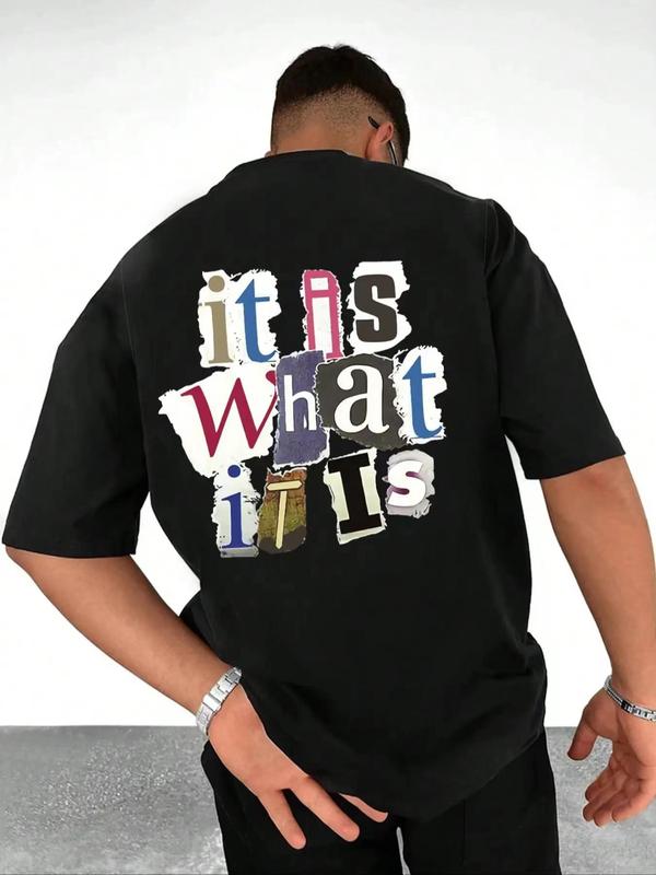 Men's Plus Size Letter Graphic Print Round Neck Tee, Regular Fit Casual Short Sleeve T-shirt, Men's Plus Size Summer Clothing for Daily Wear