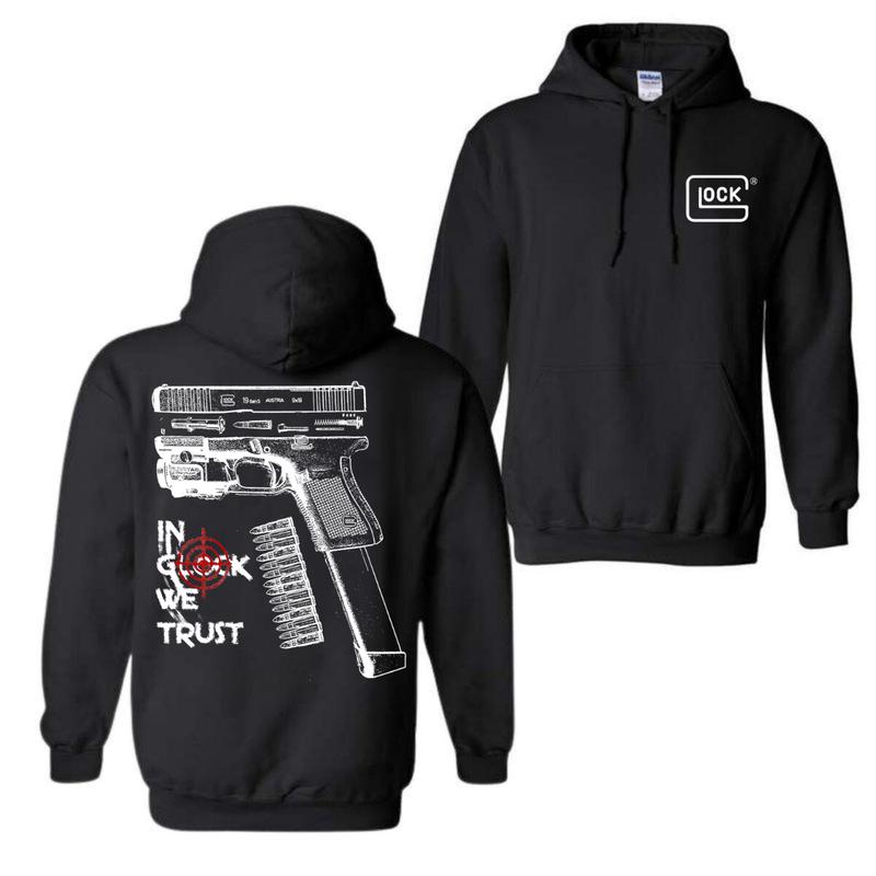 In GLock We Trust Hoodie - Glock Shirt- Full Color Double Sided - Men's & Women's Classic Fit Long Sleeve Hoodie - Menswear Casual Underwear Embroidered Love