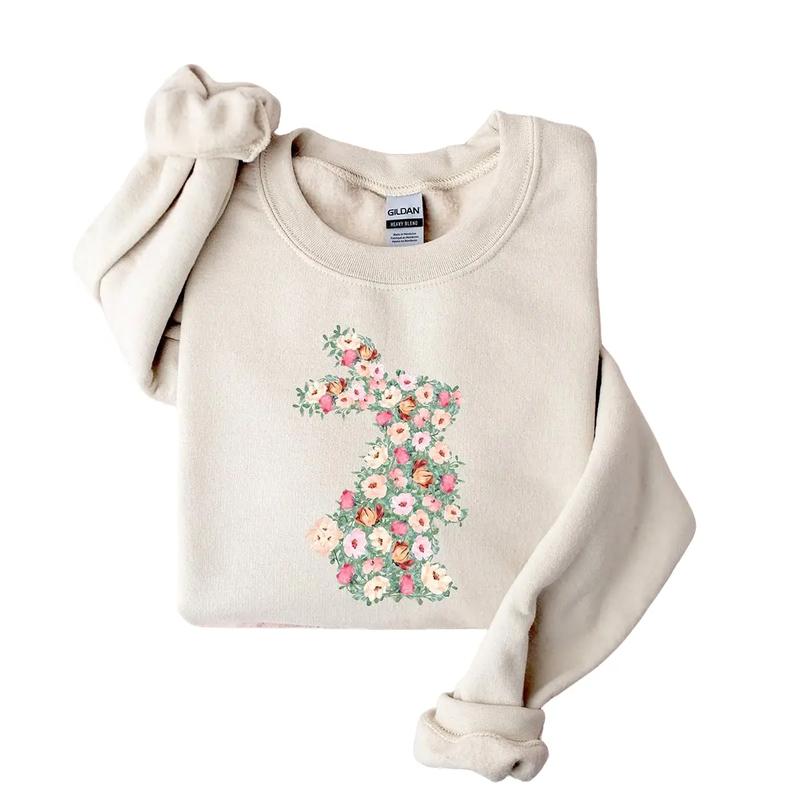Spring Floral Bunny Shirt, Easter T-Shirt, Easter Bunny Sweatshirt, Floral Rabbit Sweatshirt, Spring Easter T-shirt, Easter Womens Sweatshirt