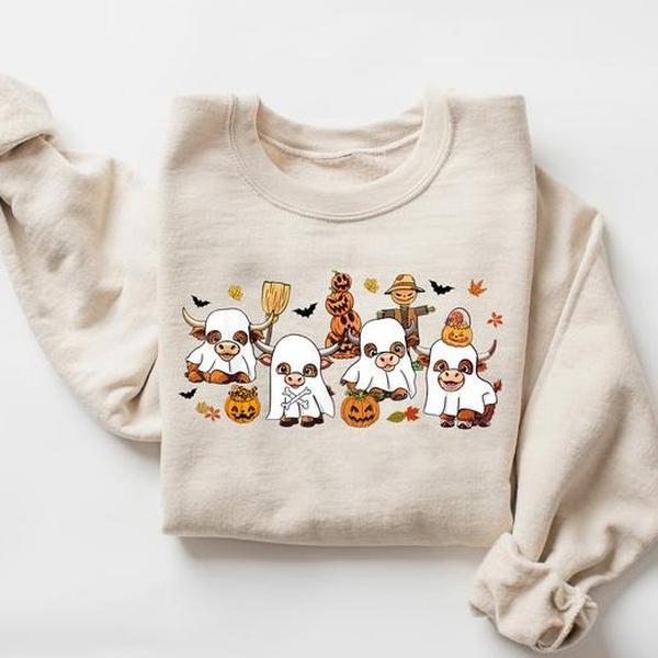 Highland Cow Halloween Sweatshirt, Ghost Cows Sweatshirt, Western Halloween Shirt, Halloween Animals, Ghost Shirt, Spooky Cow Halloween Gifts, Spooky Season Shirt, Cow Lovers Halloween Shirt, Thanksgiving Gift Shirt for Men, Gift for Women