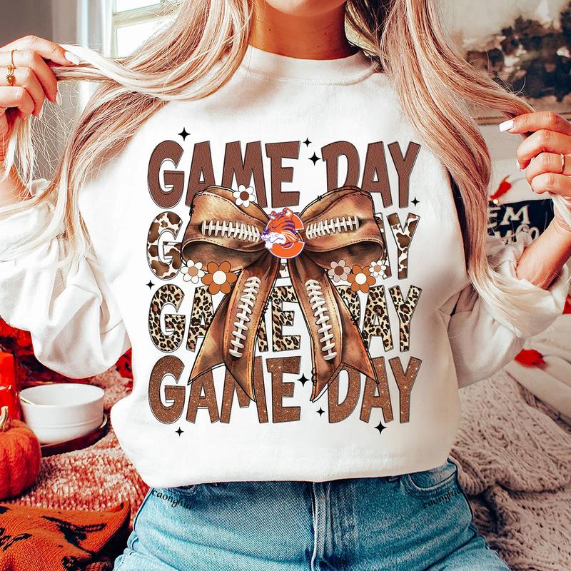 Vintage Clemson Football Coquette Bow Game Day Shirt, Gameday Women's Sweatshirt Cotton Fit Top Womenswear