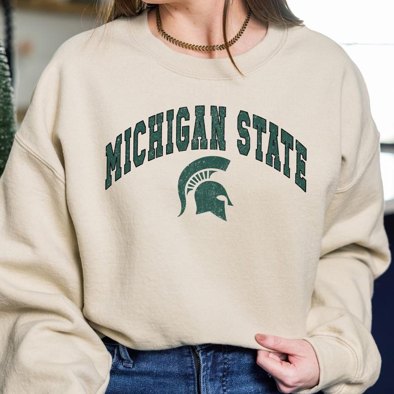 Michigan State Spartans Vintage Football NCAA Trendy Sweatshirt, Michigan State University Unisex Football NCAA Shirt, Gift For Men, Gift For Girls, Crewneck, Cotton, Sweaters, Pullover