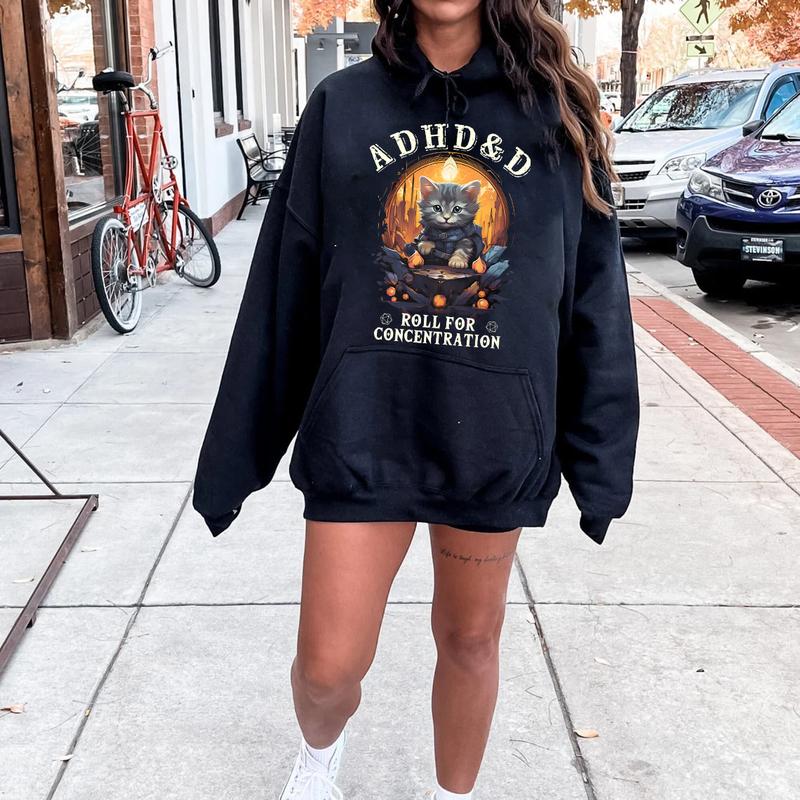 ADHD&D Roll for Concentration Sweatshirt,  ADHD&D Cat Shirt, Dungeons and Dragons Dnd T-shirt, DnD Vintage Tee, ADHD Unisex shirt, DnD Shirt, RPG Gift