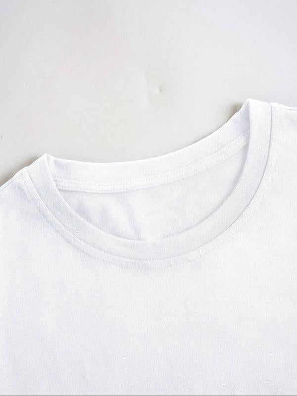 Women's Lip Print Round Neck Tee, Casual Short Sleeve Crew Neck T-Shirt for Summer, Fashion Women's Top for Daily Wear