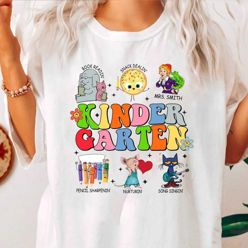 First Day of School for Teachers Children's Books Characters Shirt, Library Elephant Piggie Pigeon, Kindergarten Teacher Shirt, Back To School Gift, R