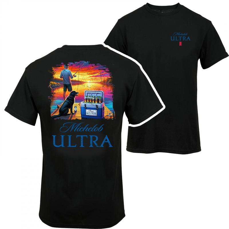 Michelob Ultra Fishing T-shirt - 2 Side - Shared Styles - Gym To Street Wear - Color Spectrum Choice - Sizes For Everyone - From Casual To Formal