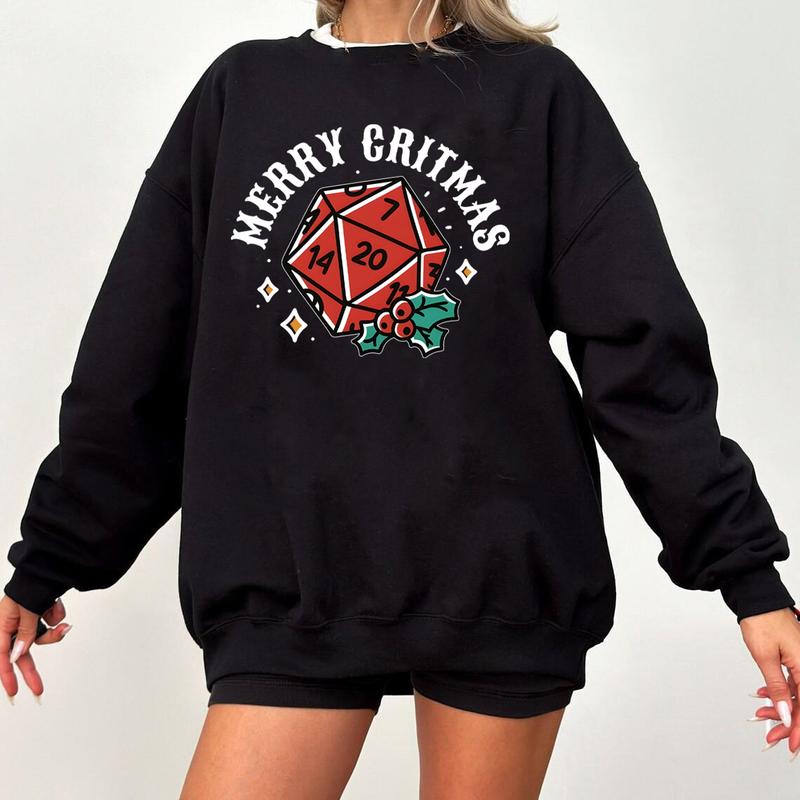 Merry Critmas DND Sweatshirt, Dungeons and Dragons Christmas Sweatshirt, Christmas Sweatshirt For DnD Fans, Polyhedral Dice Xmas Hoodie, Christmas Swe