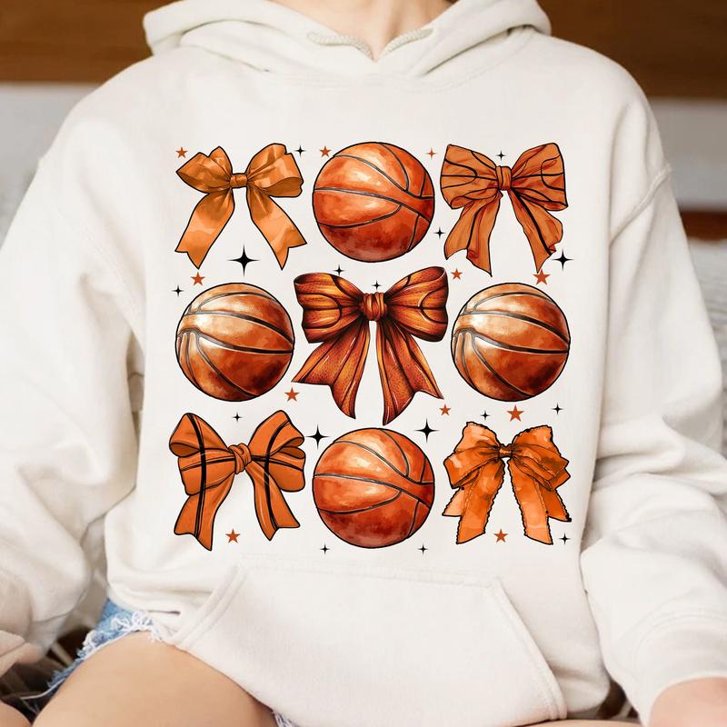 Coquette Basketball Bow Sweatshirt, Fall Coquette Bow Tee, Basketball Shirt, Basketball Bow, Basketball Mom, Game Day, Full Sizes, Full Colors, Cotton