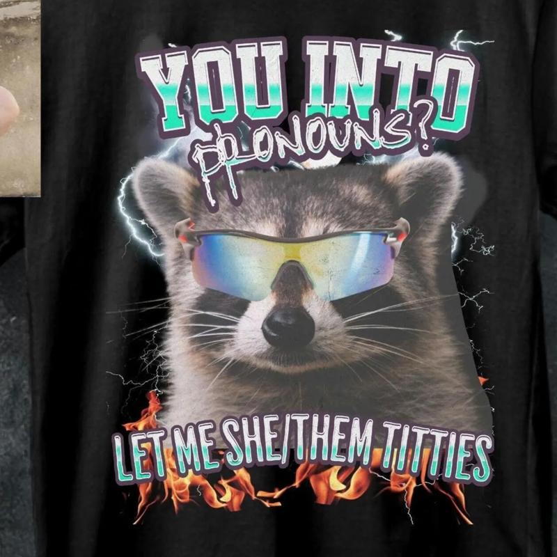Stylish Pronouns Shirt, Funny Raccoon Tee, Inappropriate Meme T-Shirt, Ironic Humor Shirt, Trending Gift for Best Friend, Gift for Him & Her funny  sw