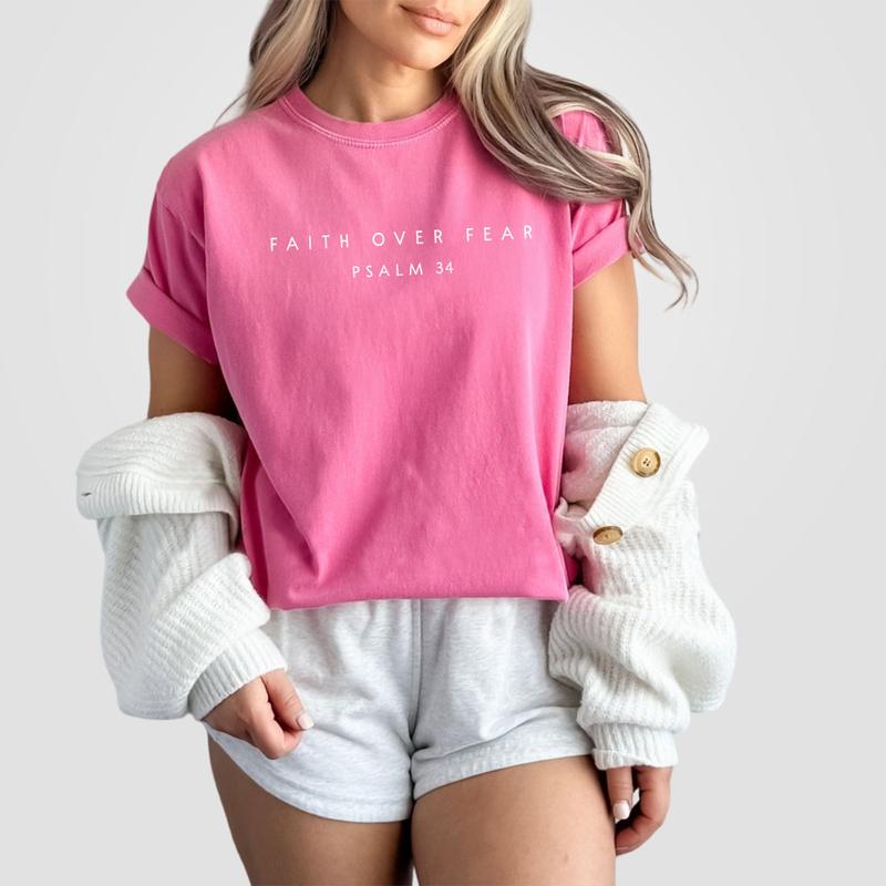 Faith over Fear Comfort Shirt, Psalm 34 Christian T-Shirt, Minimal Christian Shirt, Bible Verse Shirt, Religious Tee, Faith Shirt, Christian Shirts For Women, Christian Women Top