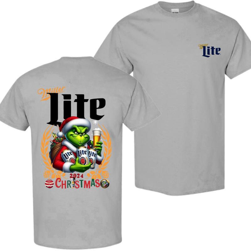 Miller Lite Christmas 2024 Grin With Beer 2 Siders T-shirt, Miller Lite Christmas Shirt, Perfect For Beer Lovers, Casual Graphic Dog T-shirt, Unisex T