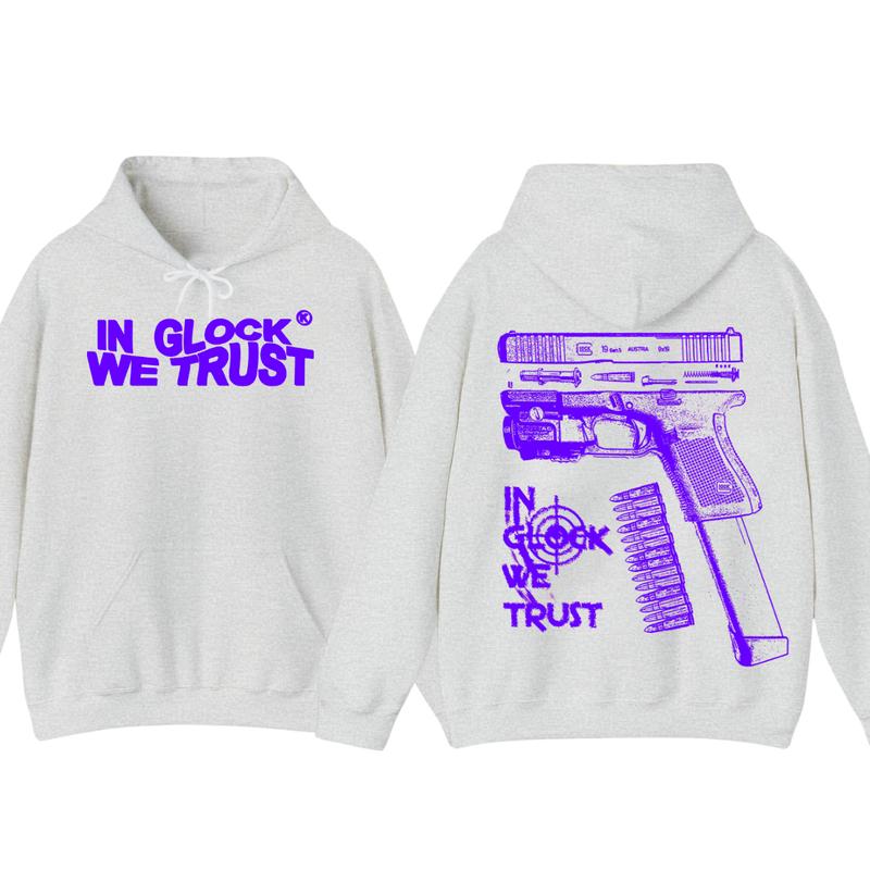 IN GLOCK WE TRUST LIMITED EDITON  HOODIE -Full color - Classic Menswear   - Glock shirt - For her - for him -Glock Hoodie