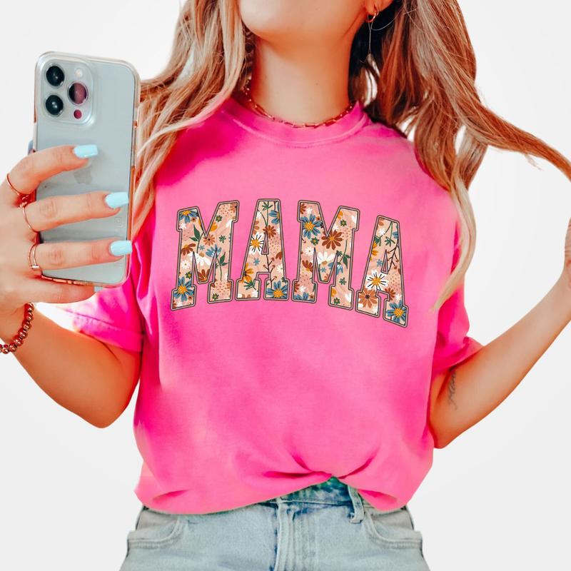 Retro Mama Floral Shirt, Mama Graphic Tee, Cute Gardener Mama Shirt Gift For Mom, Flower Mama Shirt, Floral Mama Shirt, Flower Lover Mama Shirt, Mom Birthday Gift From Daughter, Mom Women Tops Casual Comfort Womenswear Boho Comfortable T-Shirt