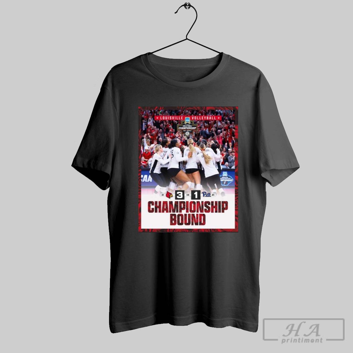 Poster Louisville Cardinals Vs Pittsburgh 3 1 Panthers Volleyball Championship Bound 2024 T Shirt