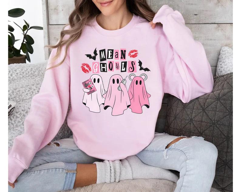 Mean Ghouls Sweatshirt, Cute Pink Ghosts Sweatshirt, Halloween Party Hoodie, Halloween Gifts, Halloween Ghost Sweatshirt, Spooky Season, Halloween Mea