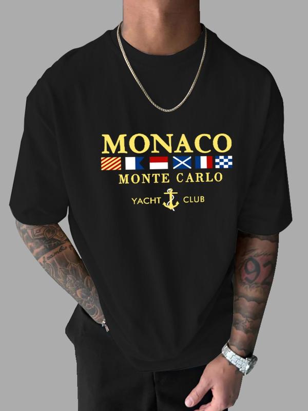 Men's Letter Print Round Neck Tee, Regular Fit Casual Comfy StreetwearÃ‚Â Drop Shoulder Short Sleeve T-shirt for Daily Wear, Graphic Tees,Ã‚Â Men's Summer C
