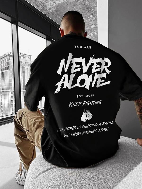 Men's Regular Fit Letter Print Round Neck Drop Shoulder Tee, Graphic Tees,Â Casual Streetwear Short Sleeve T-Shirt for Summer, Menswear for Daily Wear