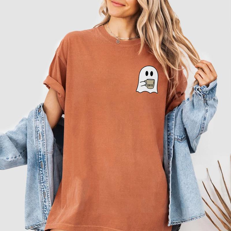 Spooky Coffee T-shirt, Cute Spooky T-shirt, Womens Ghost Shirts, Spooky Season Tee, Ghost Halloween Shirt, Fall Coffee Lover Shirt, Halloween Party Shirt, Coffee Lover Shirt, Women's Tops, Retro Halloween Tee