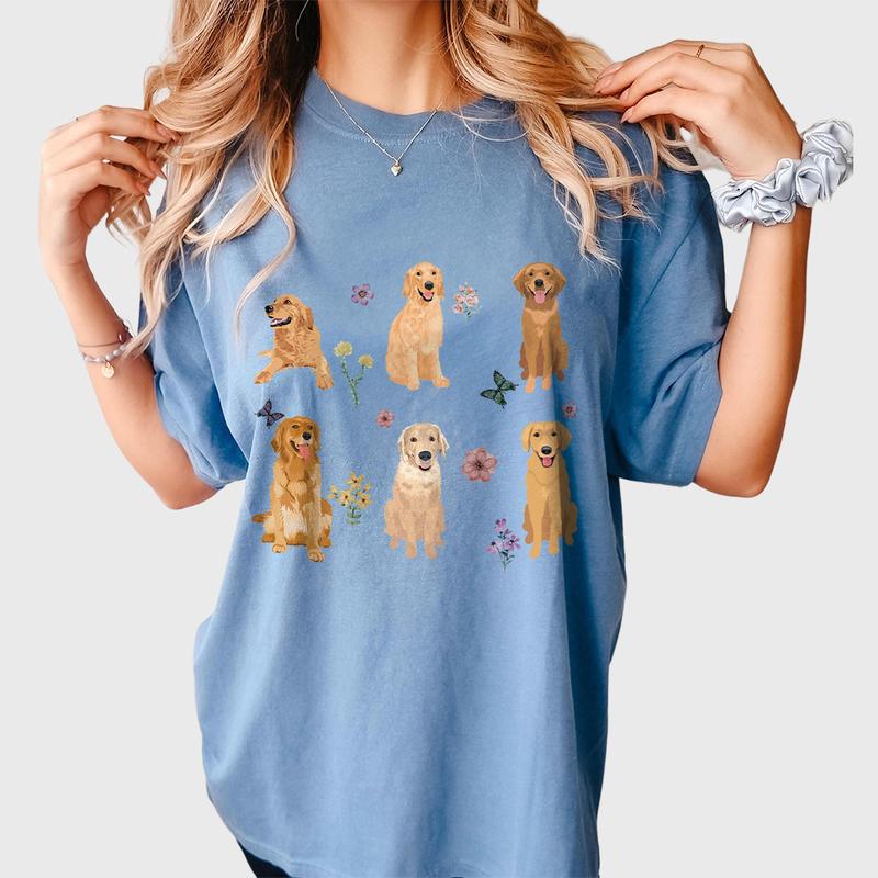 Golden Retriever Cottagecore T-Shirt, Floral Golden Retriever T-Shirt, Golden Retriever Gifts, Wildflower Golden Retriever, Golden Retriever Mom, Dog Mom Tee, Cute Golden Retriever Dog Mom Comfort Tshirt, Gift for Dog Lover, New Dog Owner Gift, Women Top