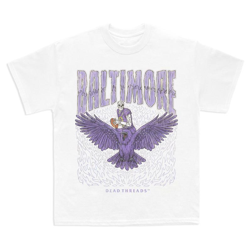 Baltimore football, Deadman's Raven Graphic T-Shirt, Full Cotton, Men's Top Women's Top, American Football Team, For Men And Women Fabric Menswear Ret