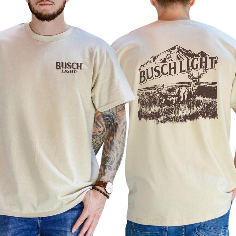 Vintage Busch Light Wildlife Deer 2-Sided Shirt, Deer Hunting Graphic Tee, Drink T-shirt, Hunting Tshirt, Casual Menswear, Classic Cotton Fabric Tops