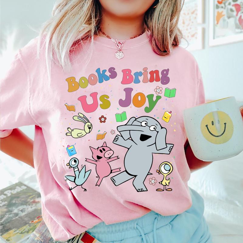 Books Bring Us Joy Elephant and Piggie Reading T-Shirt, Read More Book T-shirt, Good Day To Read Kids Tee Funny Piggie Elephant Pigeons Shirt, Childre