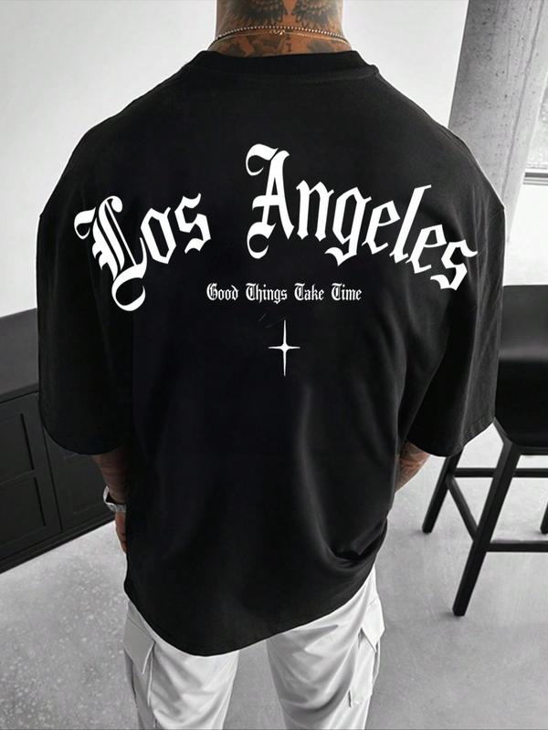 Men's Letter Graphic Print Round Neck Tee, Regular Fit Casual Short Sleeve T-shirt, Streetwear, Graphic Tees, Men's Summer Clothes Top for Daily Wear