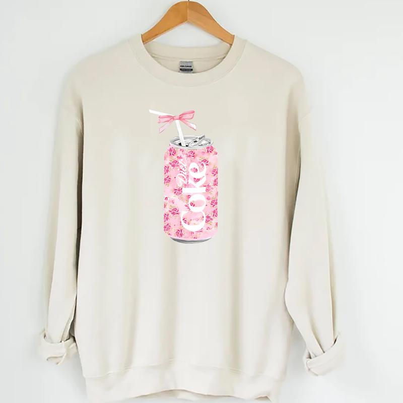 Coquette Diet Coke Sweatshirt, Floral Diet Coke Shirt, Cute Baby Pink Bow Tee, Trendy Soda Can With Roses, Fun Coke Lover Gift