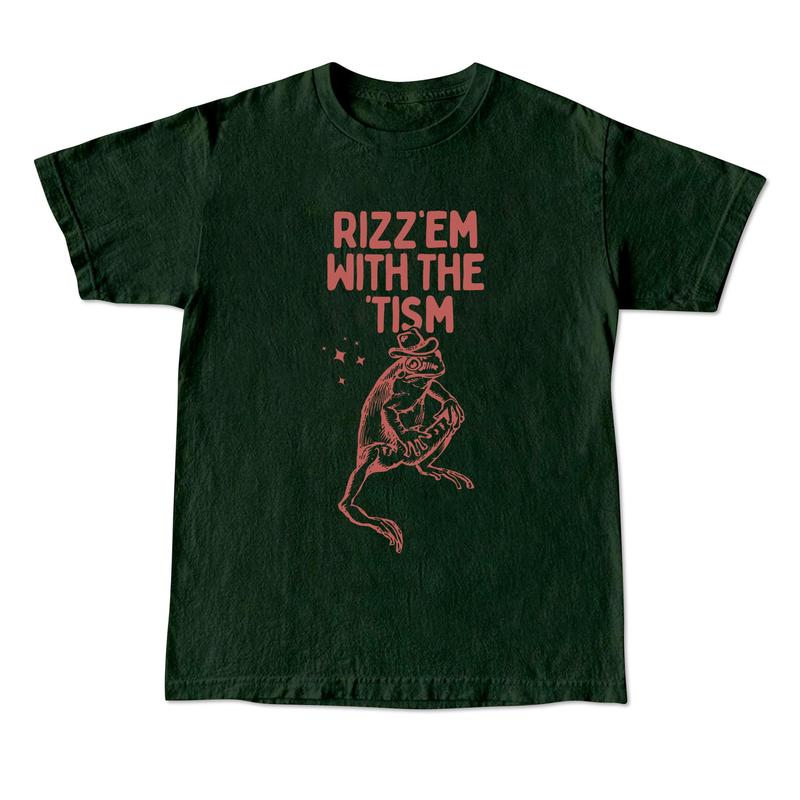Rizz Em With The Tism Vintage T-Shirt, Retro Funny Frog Shirt, Frog Meme Tee, Vintage Washed Relaxed Cotton Shirt, Cool Frog Gifts Menswear Top