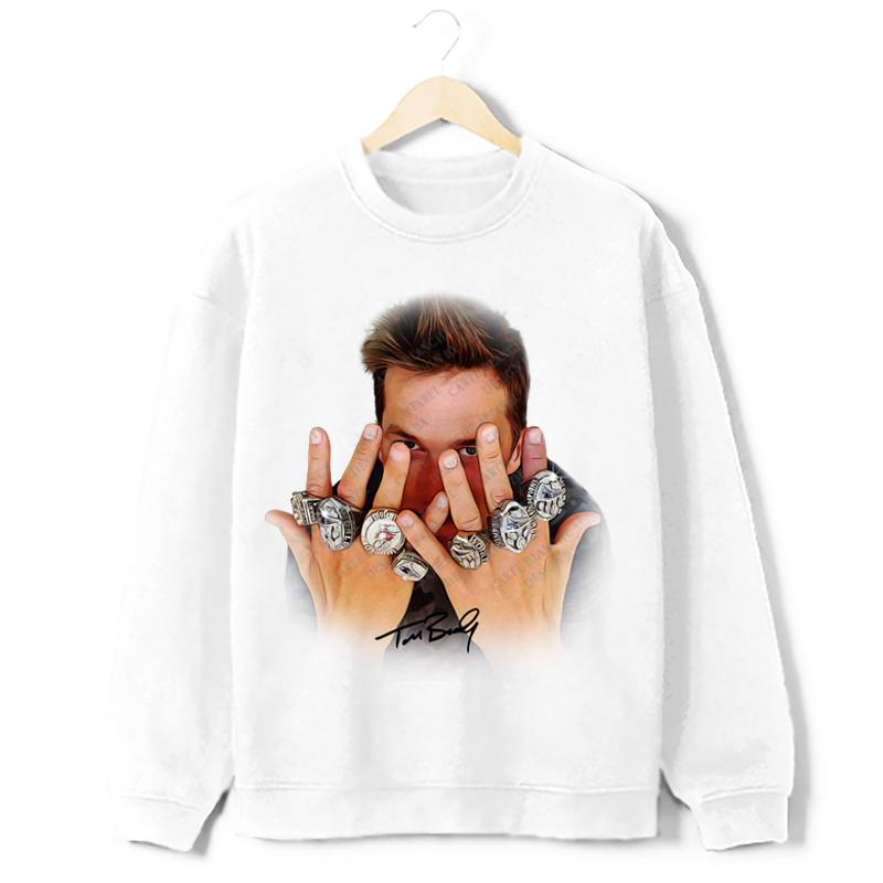Tom Brady 7 Rings Greatest Of All Time T-Shirt Graphic Tee Football Crewneck Cotton Menswear Soft