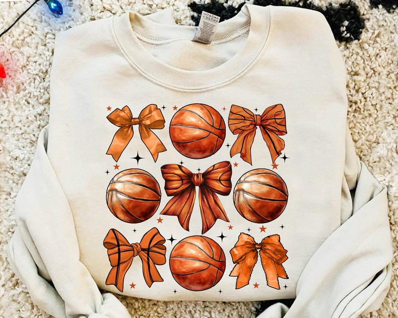 Coquette Basketball Bow Sweatshirt, Fall Coquette Bow Tee, Basketball Shirt, Basketball Bow, Basketball Mom, Game Day, Full Sizes, Full Colors, Cotton